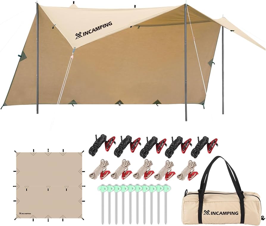 Amazon | タープ Xincamping スクエアタープ 正方形タープ 4m×4m ポリ