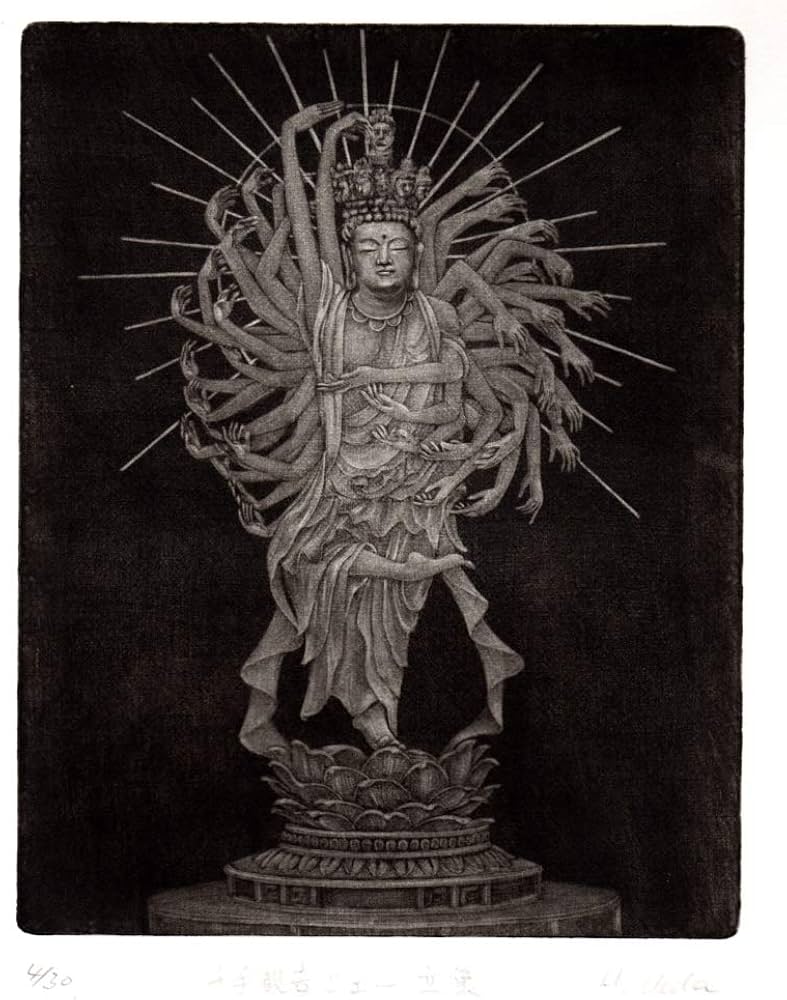 Amazon.co.jp: 上田 寛 「千手観音シェー立像」 千手観音像 絵画 観音