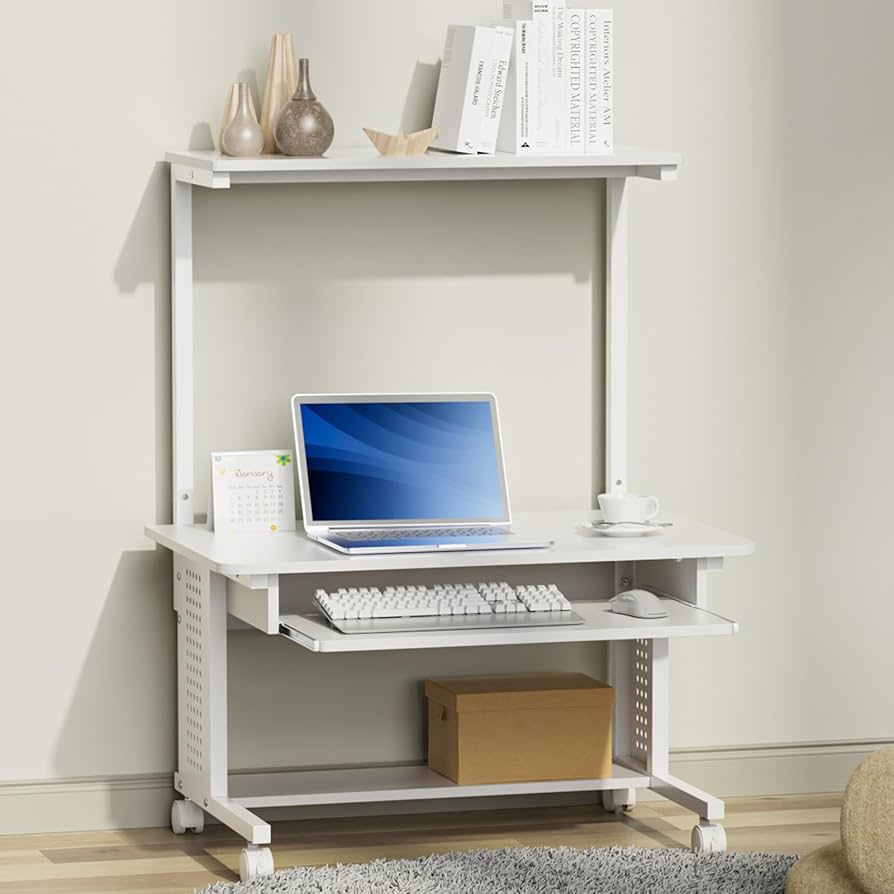 パイン材 キャスター付きパソコンデスク ロータイプ プリンター台