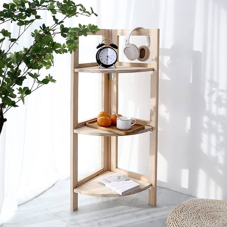 Amazon｜木製コーナー収納棚 折り畳み可能な3段コーナーラック 独立式