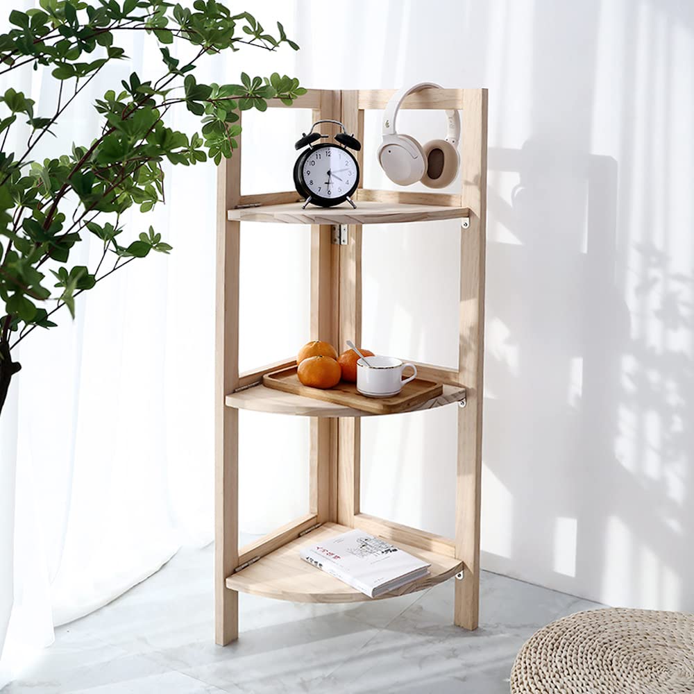 Amazon｜木製コーナー収納棚 折り畳み可能な3段コーナーラック 独立式