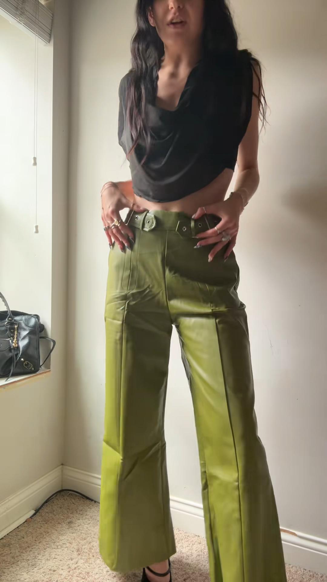 oshoplive Women's Faux Leather Pants PU High Waist Wide Leg Pants