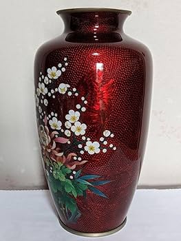 Amazon.co.jp: 七宝焼 赤透け 彫金 釉下 竹に梅花文 瓶 壺 花瓶