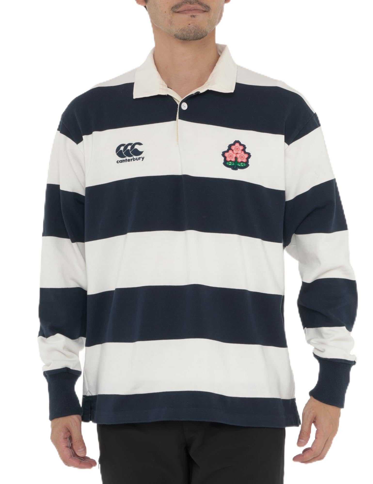 ABRAMS ラガーシャツ ストライプ 白/ワインレッド L ABRAMS ラガー