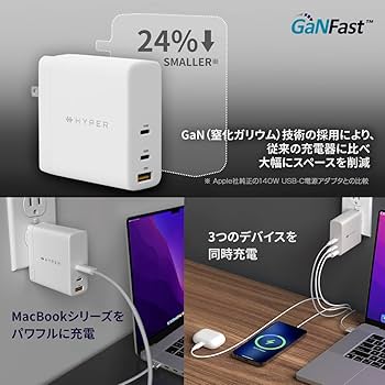 Amazon.co.jp: HyperJuice 140W USB PD 3.1 GaN 電源アダプタ AC