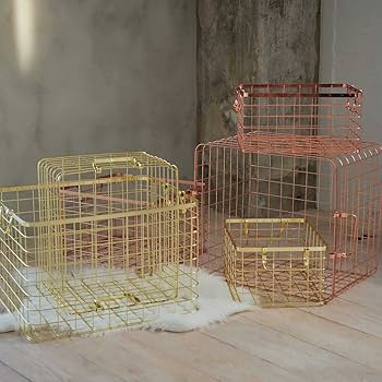 Amazon.co.jp: NICA メタルワイヤー カゴバスケット ピンクゴールド