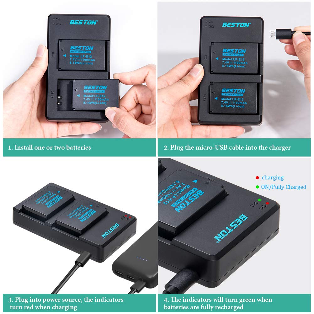 Amazon.co.jp: BESTON LP-E12バッテリーパックと急速USB充電ベース2個
