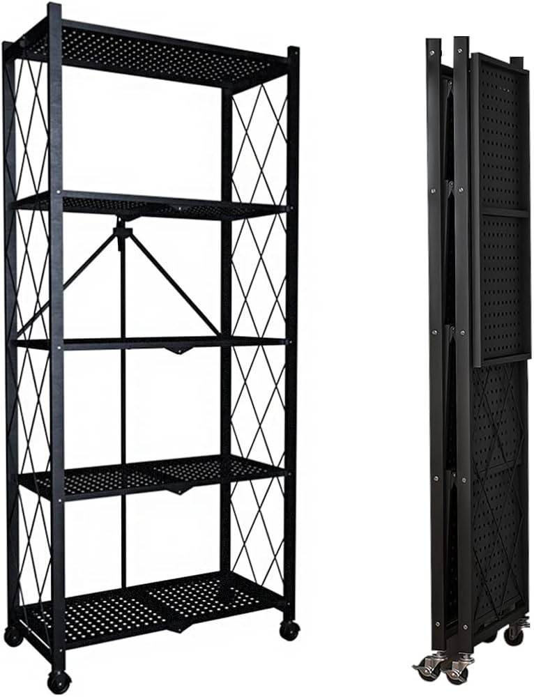 Amazon｜RAKU 折りたたみラック 折り畳み棚 収納棚 キャスター付き 防