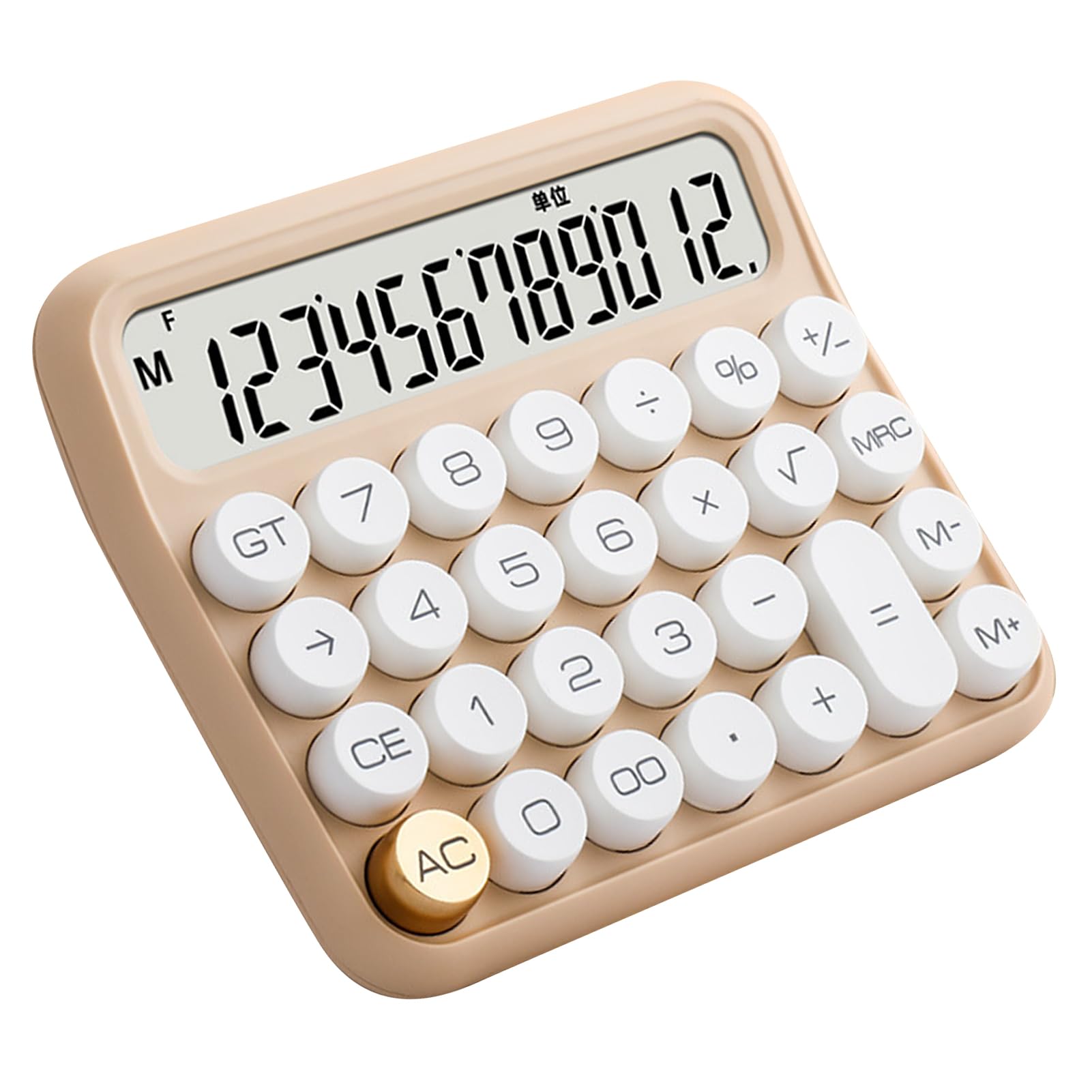 Amazon.co.jp: ミルクティーカラー 電卓 卓上 12桁 機械式 キー 大型