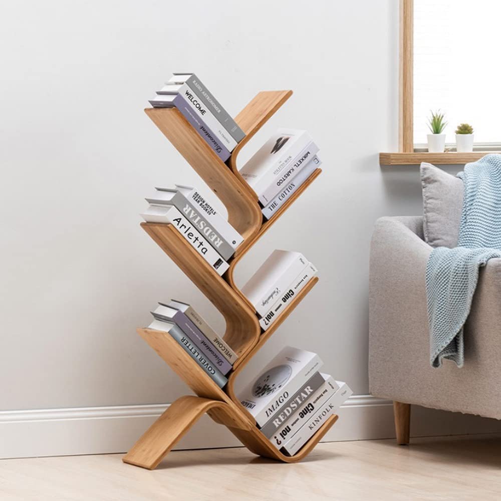 Amazon.co.jp: 本棚 木製 ブックスタンド ツリー型 スリム 6段 本立て