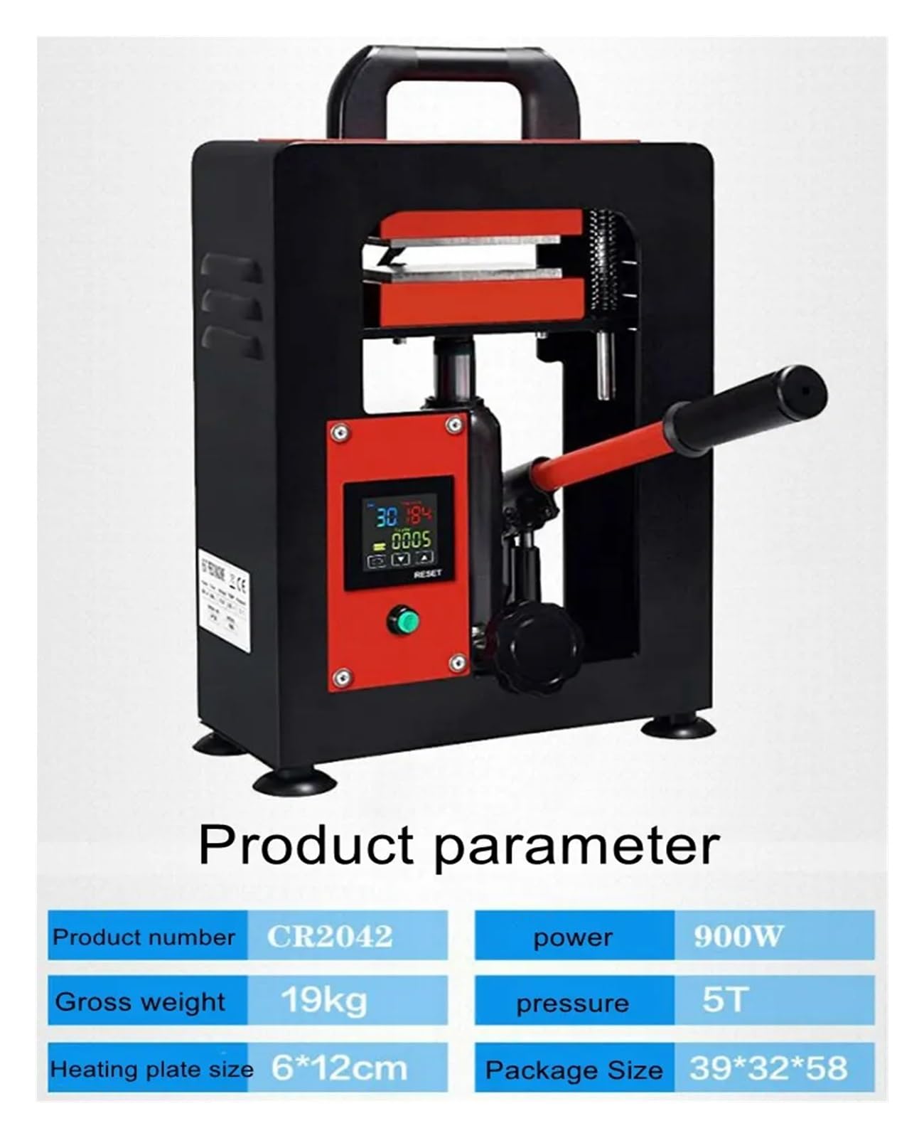 ロジンヒートプレス機 3×5インチ 電熱式 加圧手動 デジタル温度表示