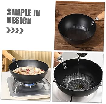 Amazon｜PAMINGONO ノンスティック鉄製中華鍋28cm 木製ハンドル 耐熱