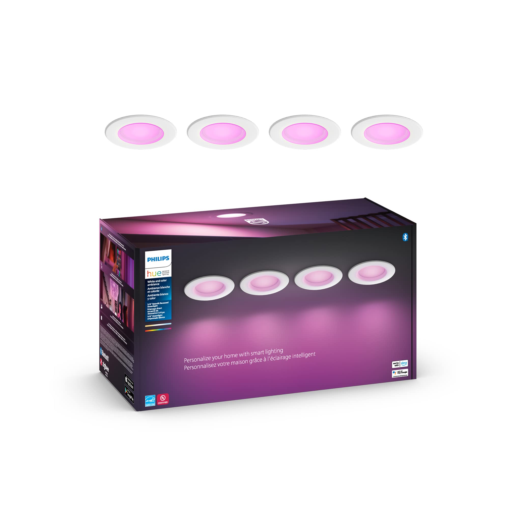 Philips Hue White and Color Ambiance Smart LED Downlights (4 Pack