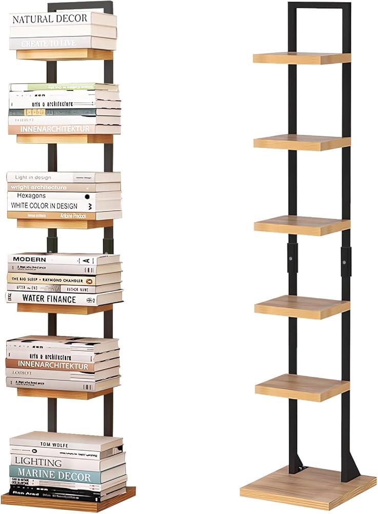 Amazon｜Fuwata 本棚 ブックタワー スリム 6段 大容量 幅30cm×高さ