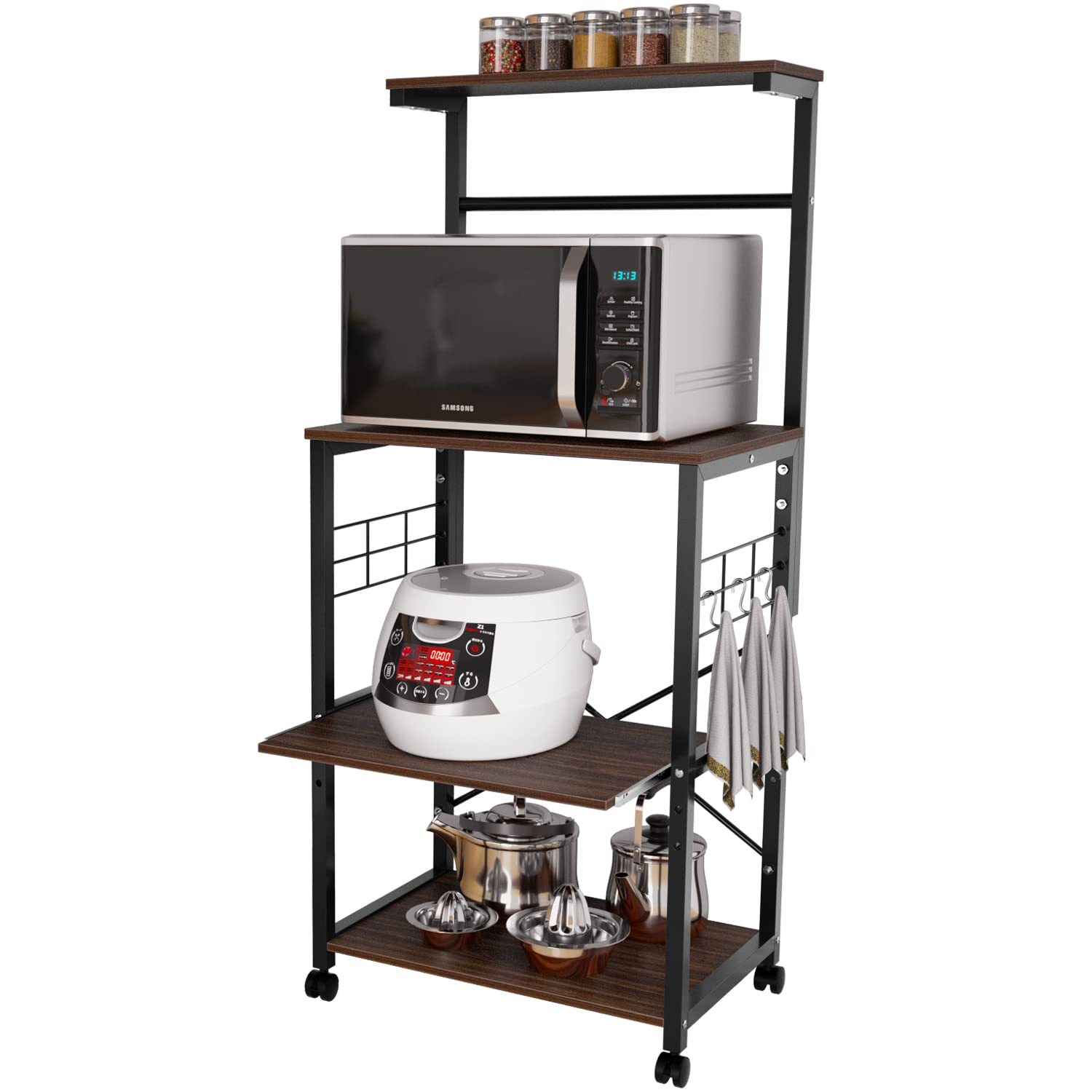 Amazon.co.jp: DEWEL レンジ台 キッチンラック スライド棚 四段式 幅