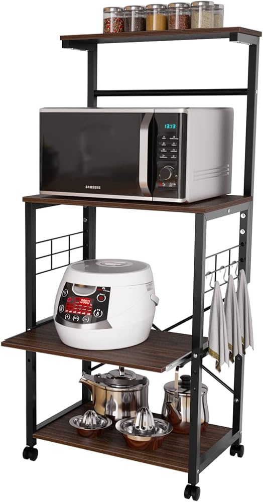 Amazon.co.jp: DEWEL レンジ台 キッチンラック スライド棚 四段式 幅