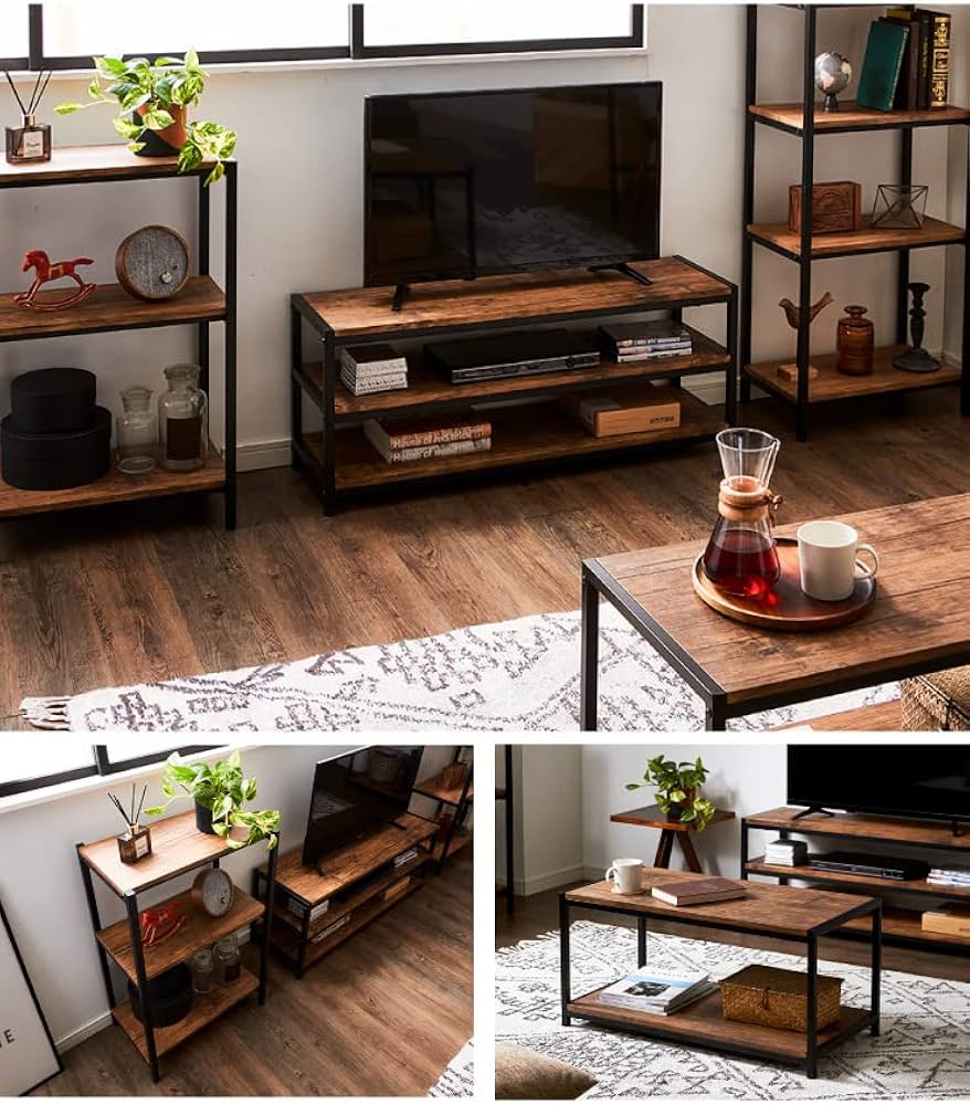 Amazon｜ヴィンテージ ローボード テレビボード テレビ台 棚付き 3段