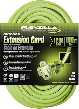 Flexzilla Pro Extension Cord, 12/3 AWG SJTW, 100 ft., Lighted Plug