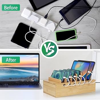 Amazon.co.jp: LEOKKARR 竹製充電ステーション 複数のデバイス用