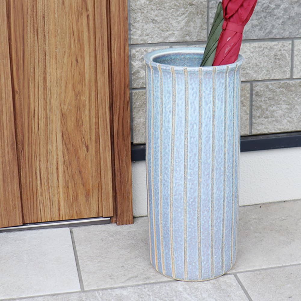 Amazon｜信楽焼 ブルーストライプ傘立て しがらき焼 笠立て 陶器