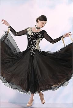 Amazon.co.jp: [RIKOUZY] 社交ダンスドレス フロント付き長袖 黒金色