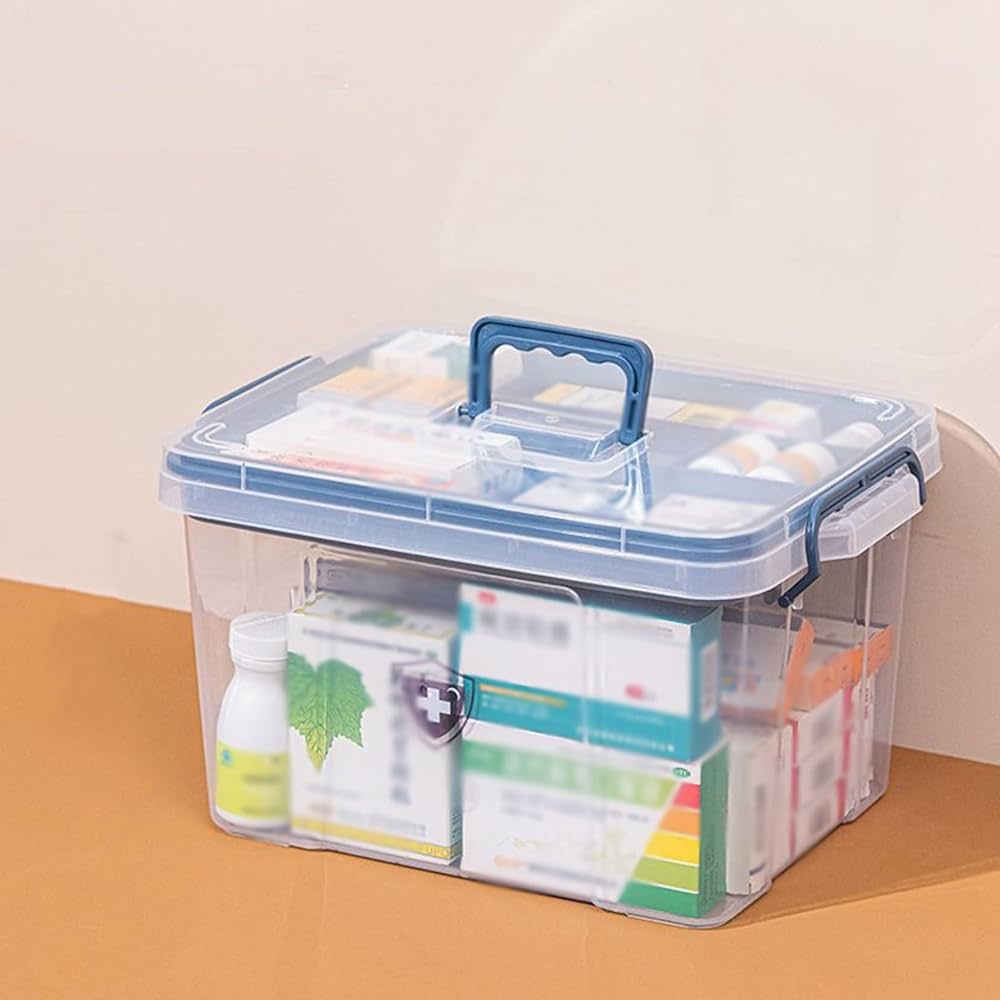 Amazon.co.jp: 薬箱 大容量 救急箱 収納ボックス 透明 2層 応急