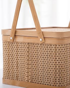 Amazon.co.jp: 竹籠 竹篭 収納ケース 編まれた 天然素材 ふた付き 野点