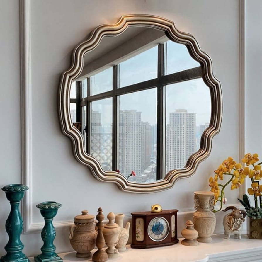 Amazon.co.jp: バスルームウォールミラー、ヴィンテージミラーゴールド