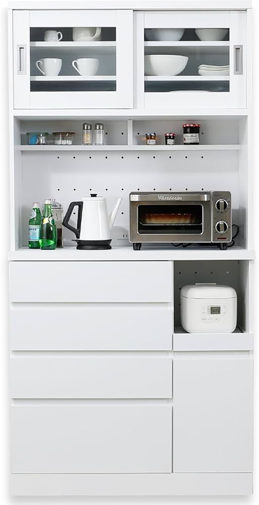 Amazon｜LOWYA ロウヤ キッチン収納 食器棚 レンジ台 スライド扉 B+B