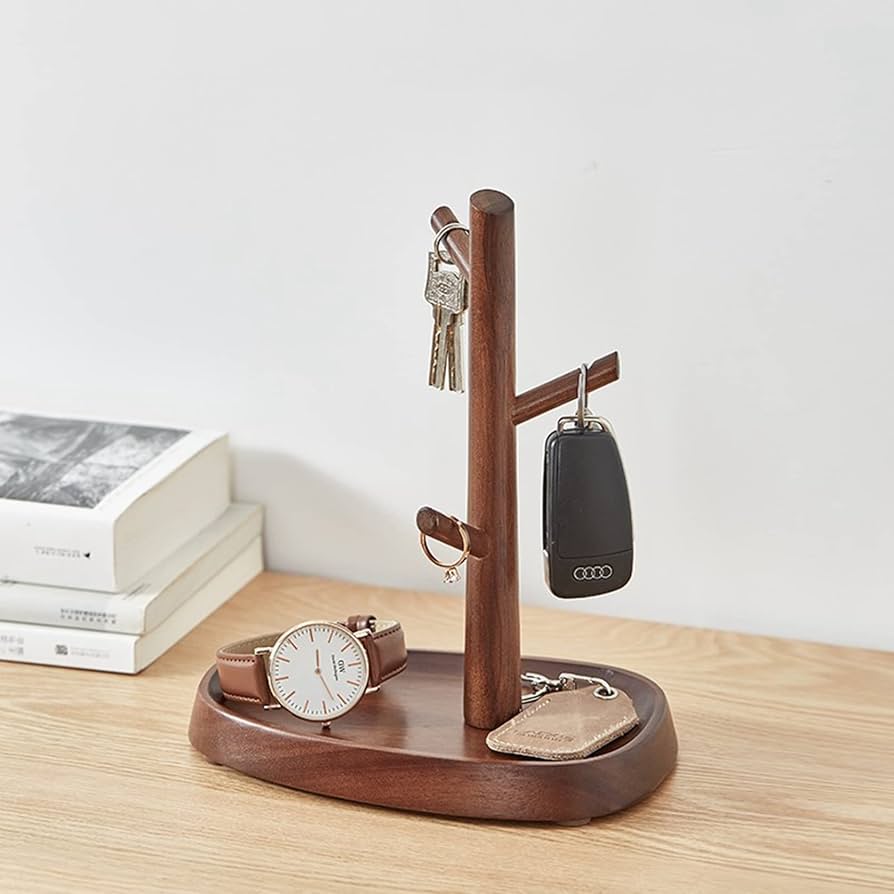Amazon｜木製 胡桃の木 収納 キースタンド 鍵置き 鍵ホルダー