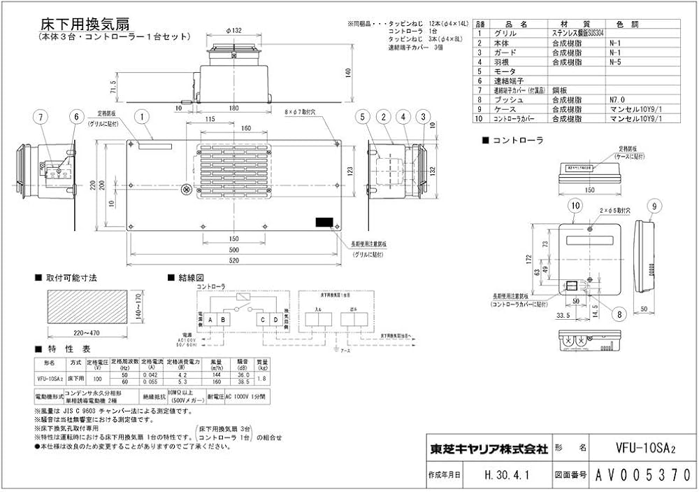 Amazon | 東芝キャリア 床下用換気扇 VFU-10SA2 本体3台・コントローラ