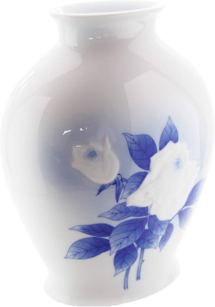 B8019【香蘭社】染付陽刻薔薇 フラワーベース 花瓶 Amazon.co.jp