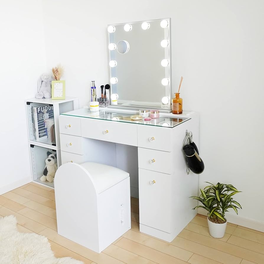 Amazon｜女優ミラー付 ドレッサー 化粧台 鏡台 椅子付き コンセント付
