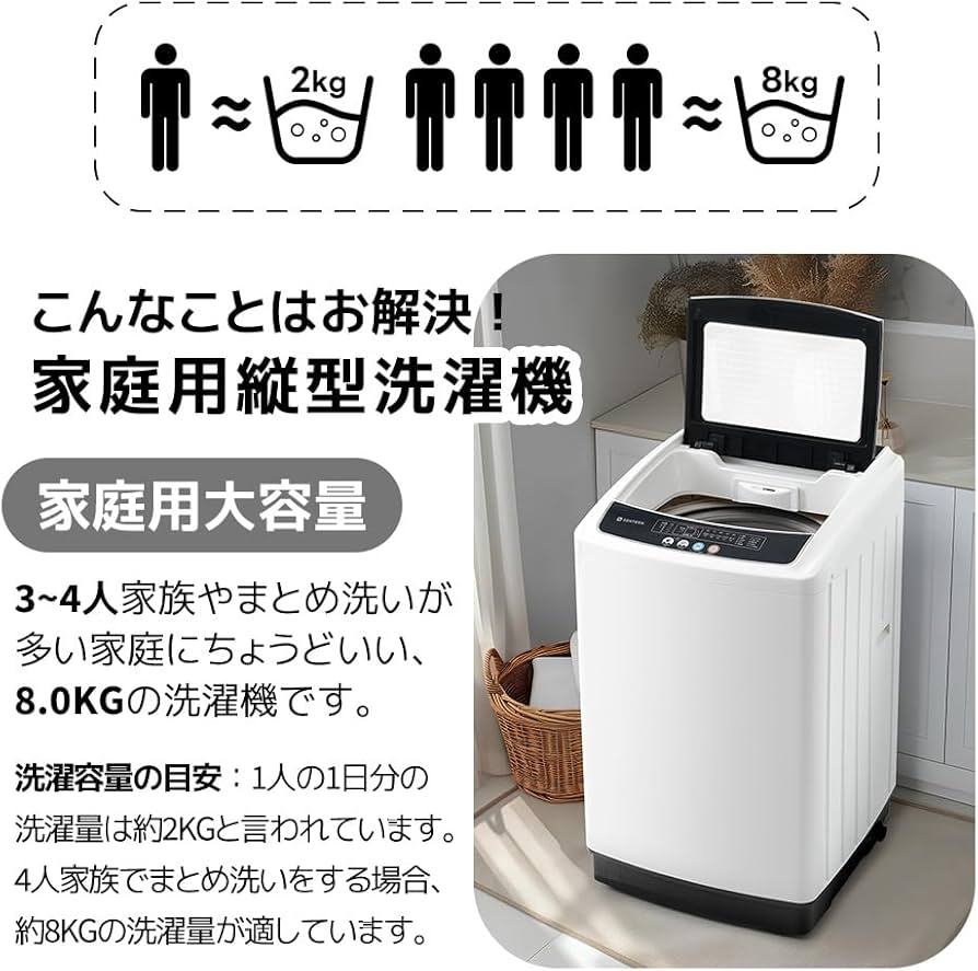 Amazon.co.jp: 洗濯機 一人暮らし 8kg 洗剤自動投入 全自動洗濯機 10