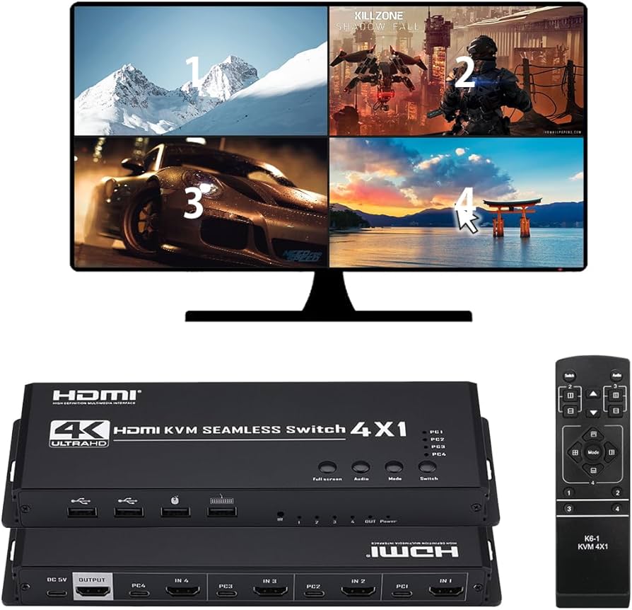 Amazon | 4K HDMI KVM 画面分割器 4入力1出力 HDMI KVM 画面分割切替器