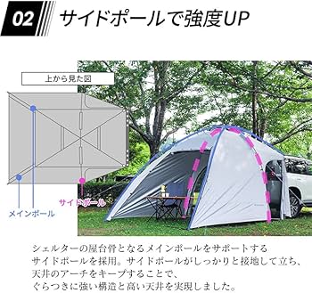 Amazon | AXZES(アグゼス) カーサイドシェルター 車に連結 コンパクト