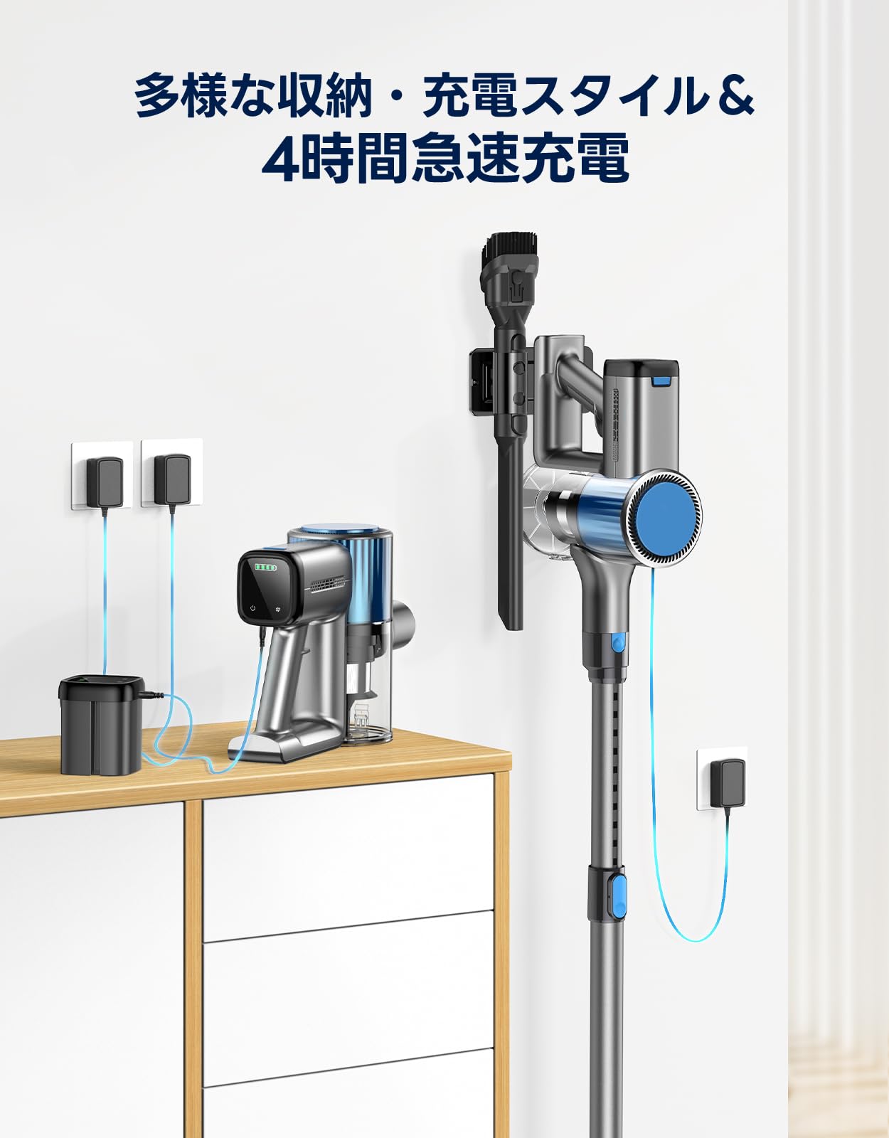 Amazon | 掃除機 コードレス 【50000pa超強力吸引・50分連続稼働・自立