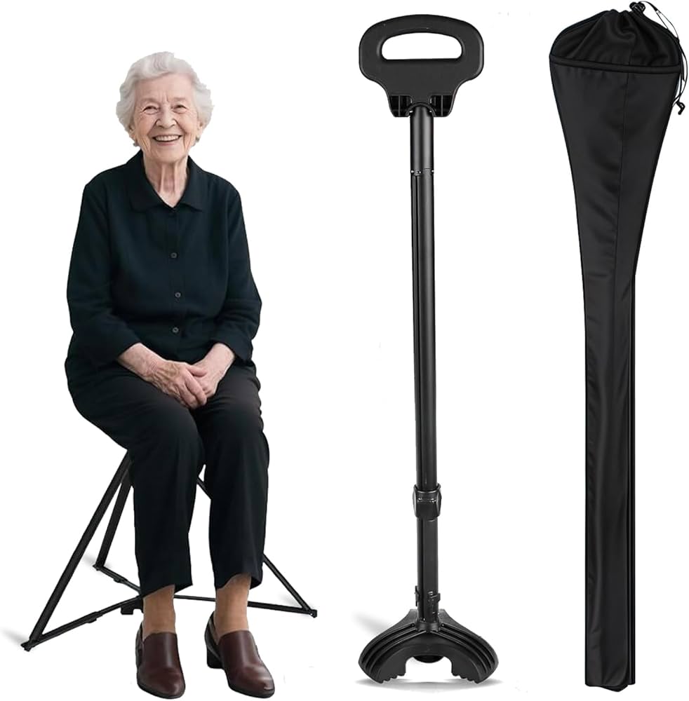 Amazon.co.jp: 折りたたみ杖 ステッキチェア 7段階の高さ調節 杖 椅子