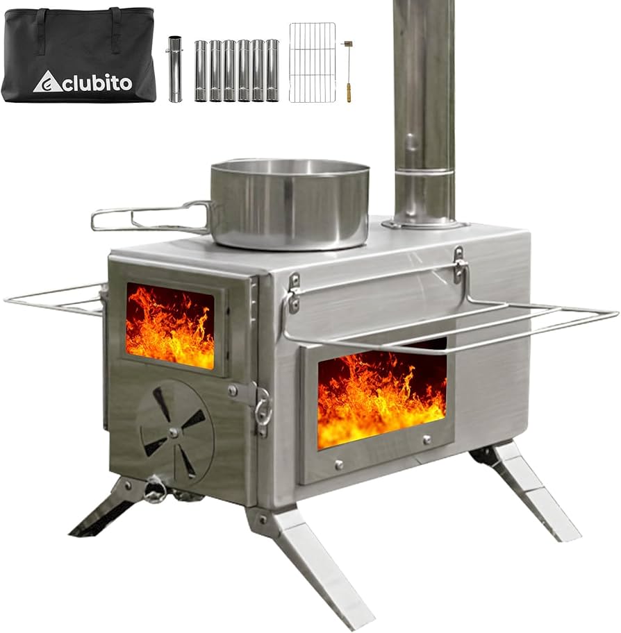 Amazon.co.jp: CLUBITO 薪ストーブ キャンプ コンパクト 軽量6.6kg 3面