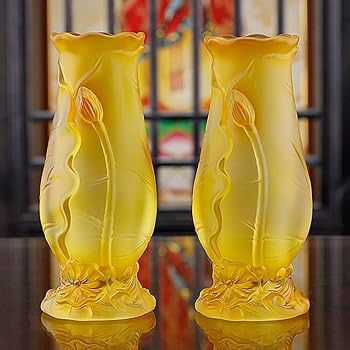 Amazon.co.jp: 花瓶 イエローガラス花瓶 高さ20cm 幅10cm ドライまたは