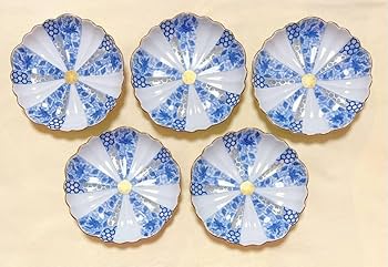 Amazon.co.jp: 有田焼 西山窯 古伊万里 金彩 染付亀甲唐草文 菊割小皿5