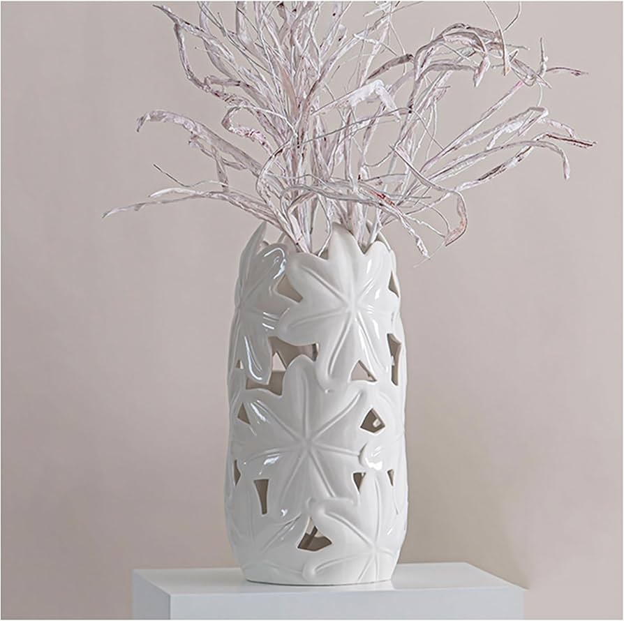 Amazon.co.jp: 白い陶器の花瓶、ロマンチックなデザインの装飾花瓶