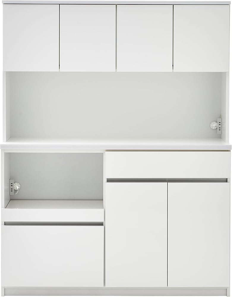 Amazon｜食器棚 キッチンボード ハイタイプ 幅140cm ハイホワイト 無地