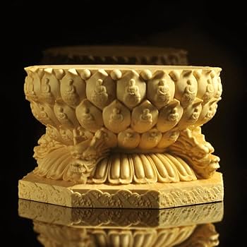 Amazon｜木彫り 六角仏像台 天然木製(柘植ツゲ) 小(高さ5cm×蓮の花内径