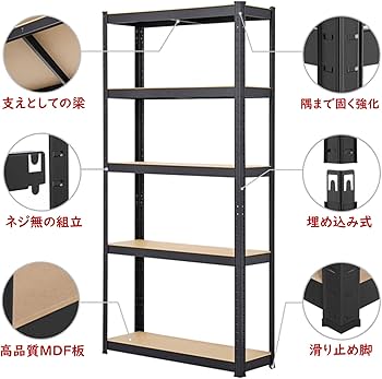Amazon｜Yaheetech スチールラック本体 メタルラック 5段 幅90 奥行き