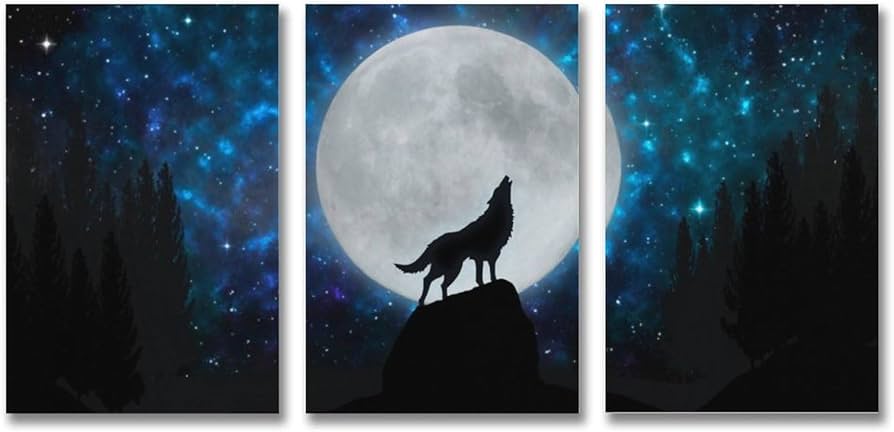 Amazon.co.jp: 絵画 満月のオオカミの遠吠えインテリア 絵画