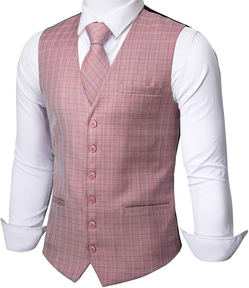 Amazon.co.jp: LEPSJGC メンズピンクチェックベストブレンドネックV