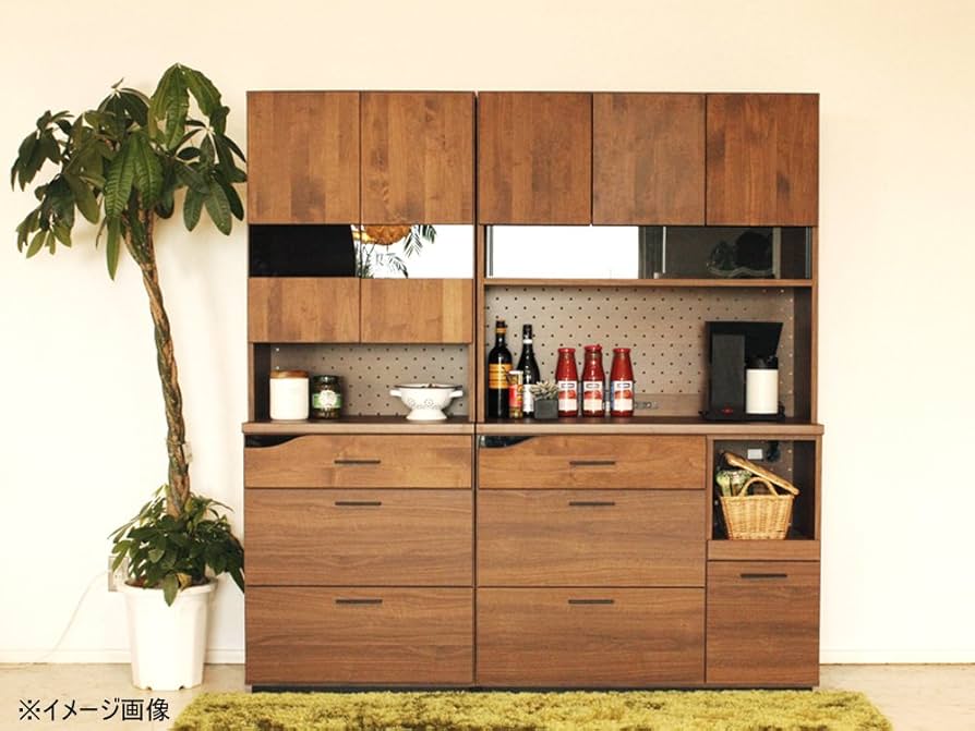 Amazon｜大川家具 東馬 食器棚 クアトロ ブラウン 70cm幅｜食器棚