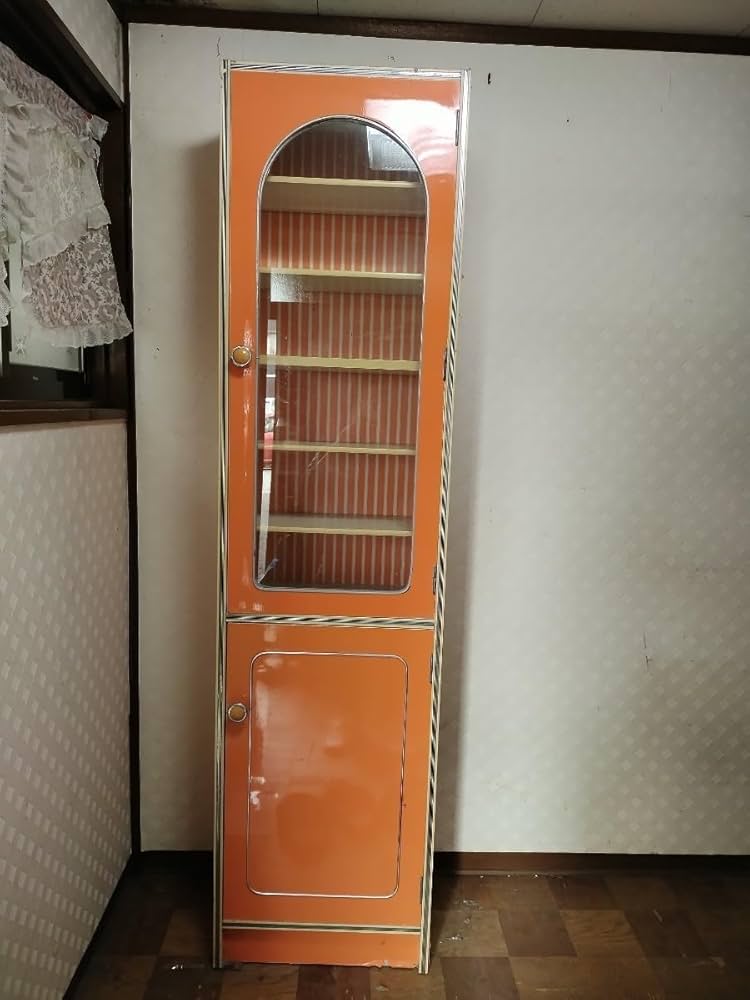 Amazon.co.jp: レトロポップオレンジ食器棚キャビネット本棚飾り棚昭和