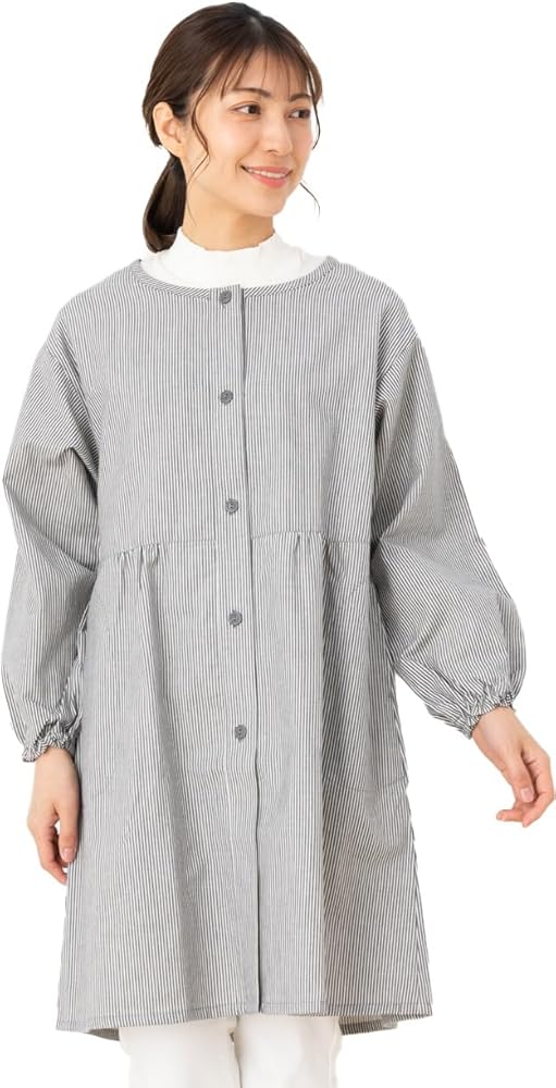 Amazon.co.jp: 綿の郷(ワタノサト) 久留米織前ボタン割烹着 エプロン